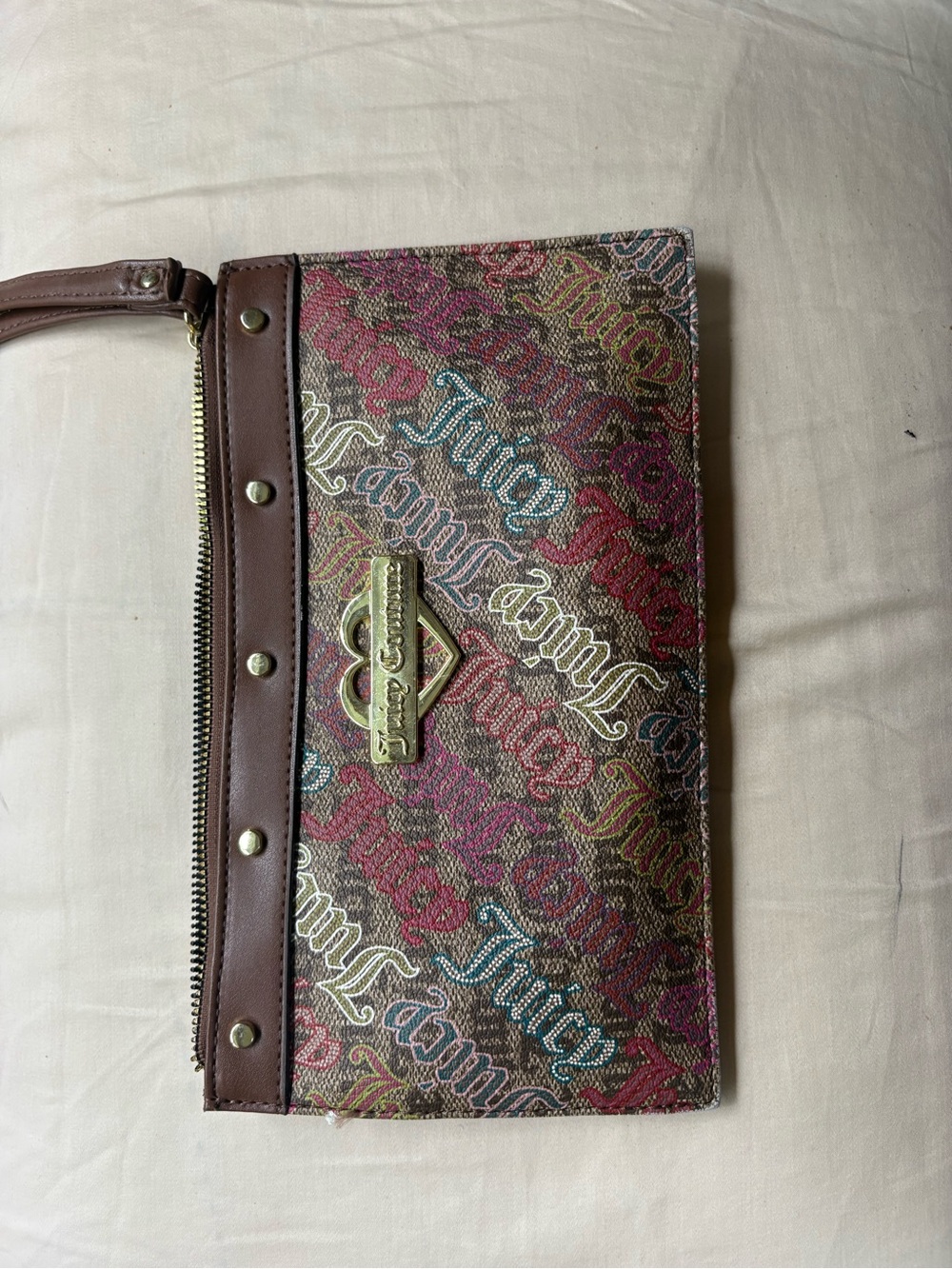 Juicy Couture Brown Multicolor Logo Wristlet Clutch